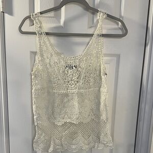 Elegant Crochet Lace Tank Top - Cream XS